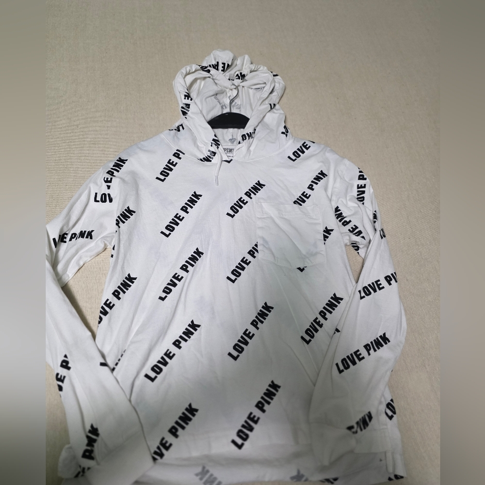 Victoria's Secret White Hoodie with Black Print